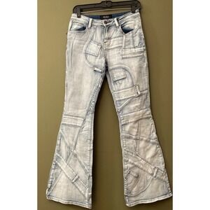 Akira Jeans Womens Sz 7 Blue Denim Utility Flare Acid Wash Festival Boho 28x31